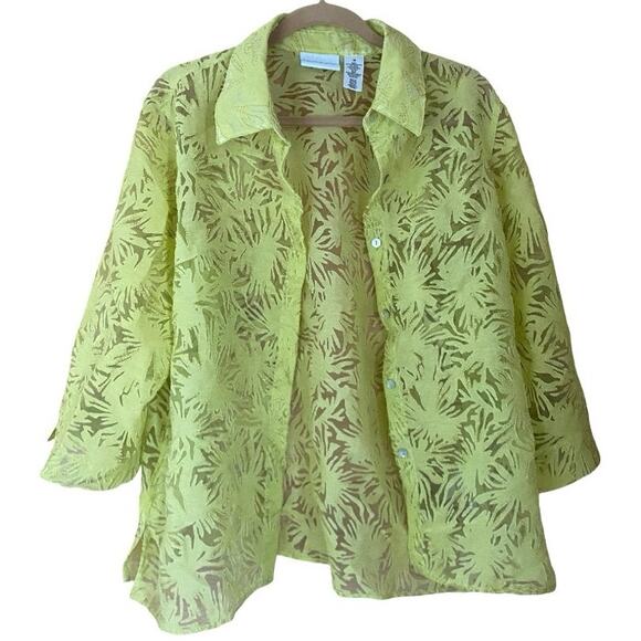 Vintage Alfred Dunner yellow semi-sheer metallic button-down collared blouse - Picture 1 of 7
